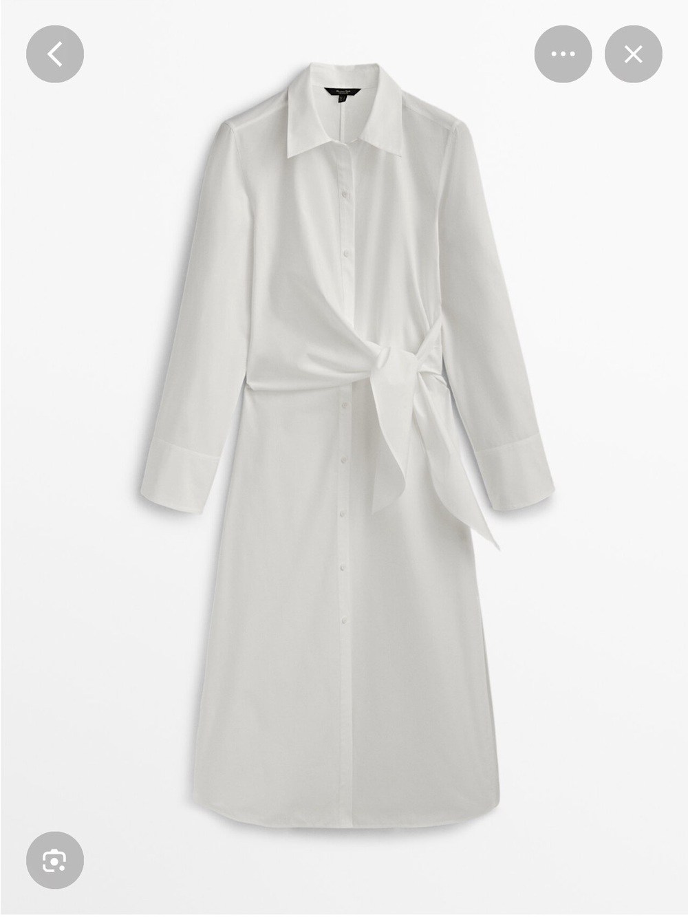 Massimo Dutti White Tie-Waist Midi Shirt Dress